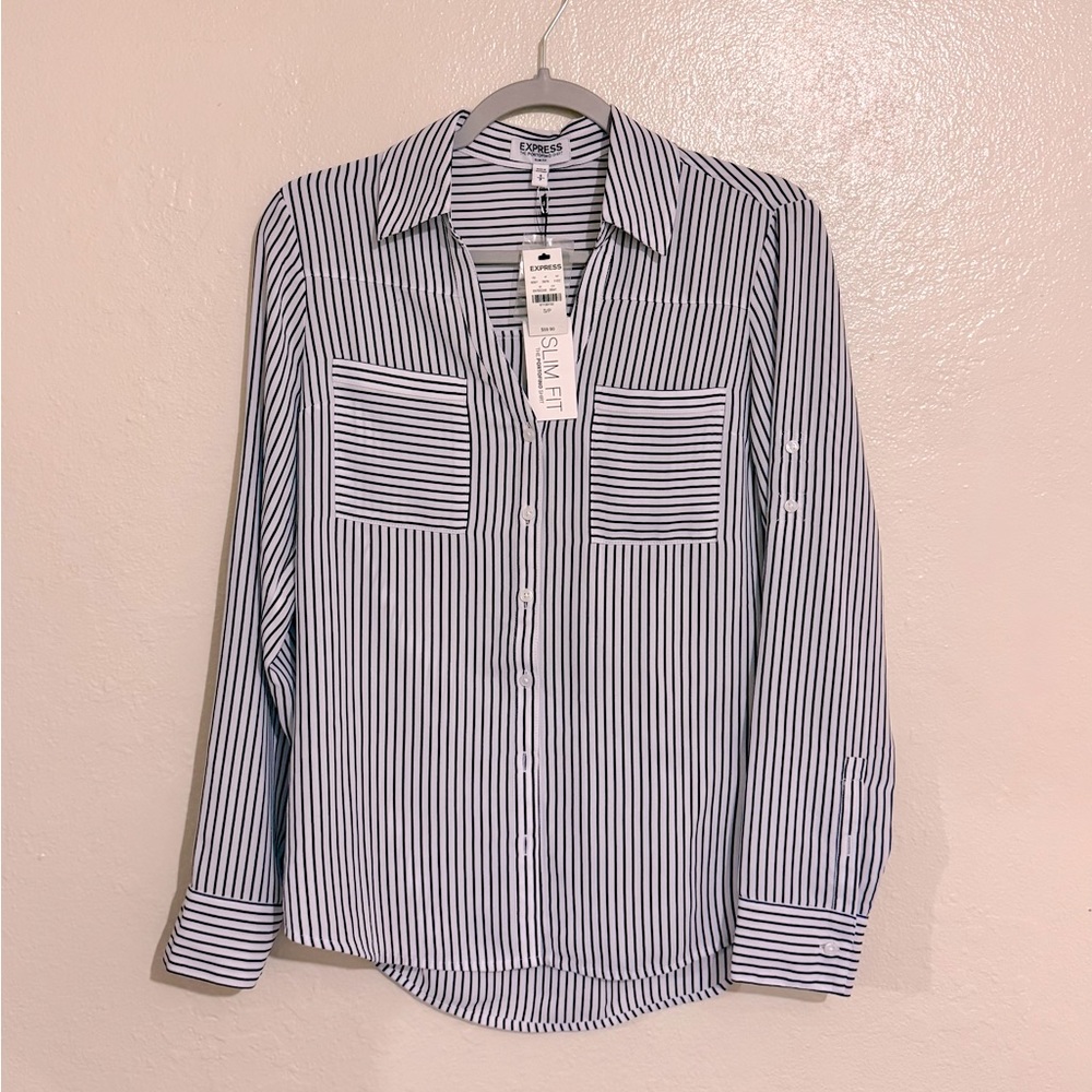 Button Up Portofino Shirt Slim Fit- Black & White